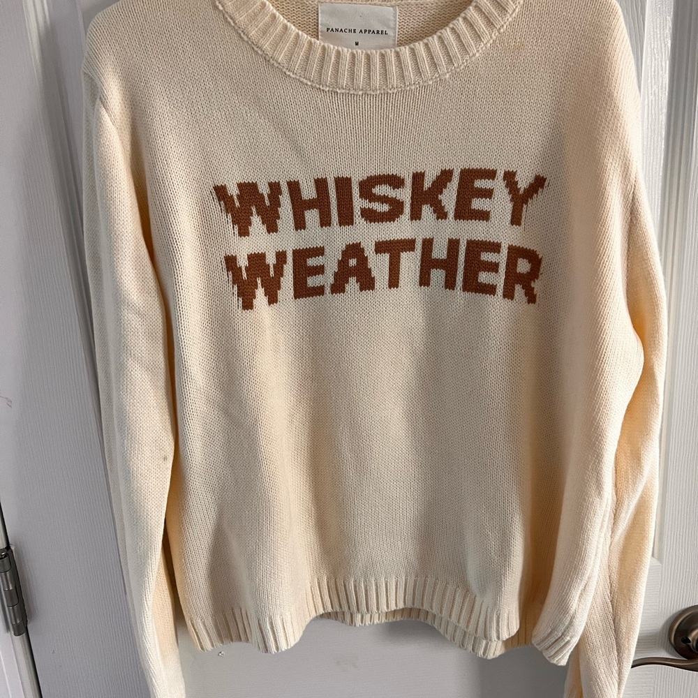 Panache Cream Crewneck Sweater with Whiskey Script - Picture 3 of 3